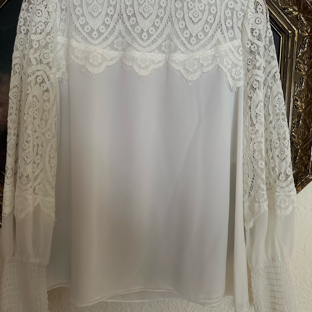 White House Black Market White Lace Yoke Blouse - Picture 2 of 6